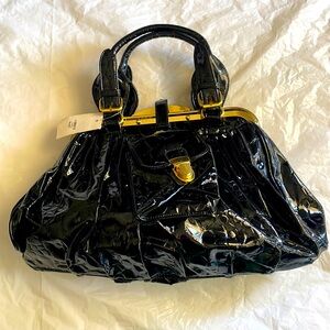 Unbranded women handbag purse clutch satchel black faux patent leather strap